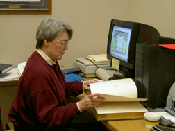 volunteer working on collections accessioning